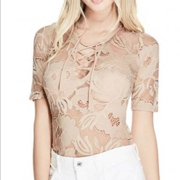 Guess Tops - Sold-  GUESS Frida Lace Up Bodysuit